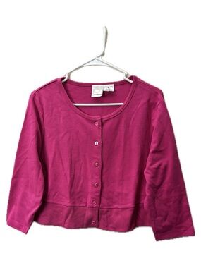 100% Cotton Roaman’s Pink Cropped Cardigan Button Front 3/4 Sleeve Size M